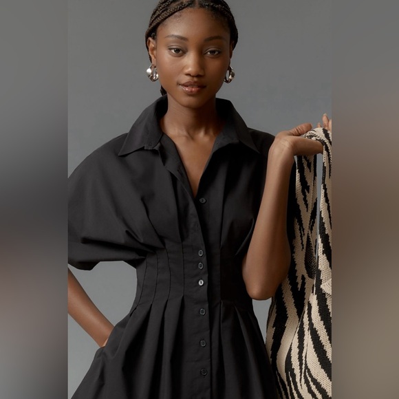 Anthropologie x Exquise The Tobie Button-Front Pleated Shirt Dress Mini Sz M NWT - Picture 3 of 13